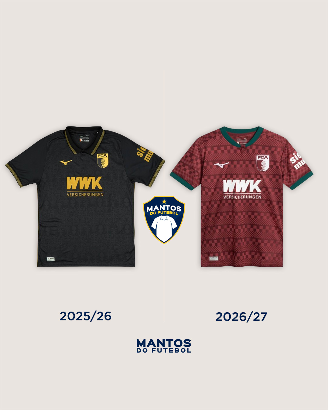 Terceira camisa do FC Augsburg 2026-2027 Mizuno Antes x Depois