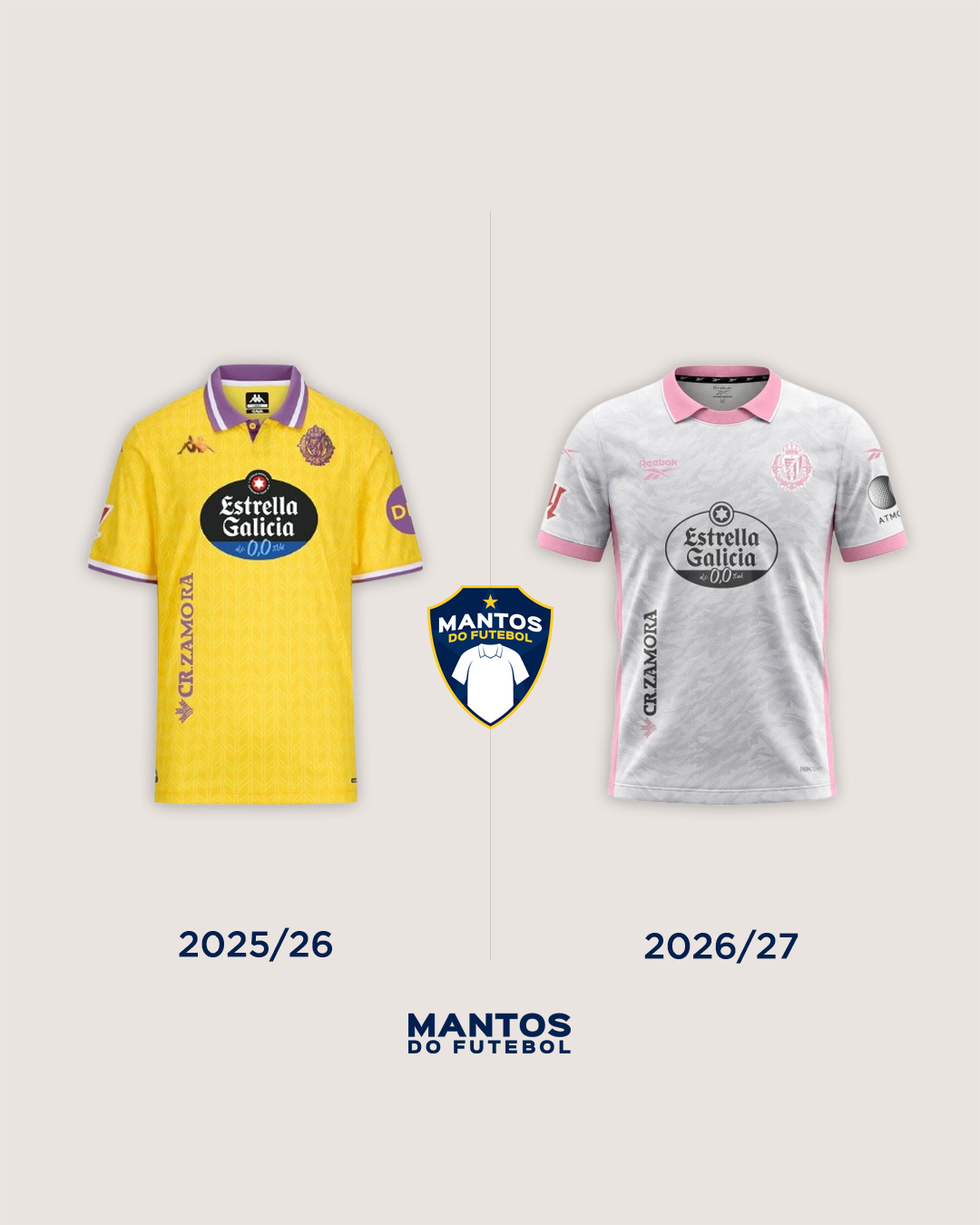 Terceira camisa do Real Valladolid 2026-2027 Reebok Antes x Depois