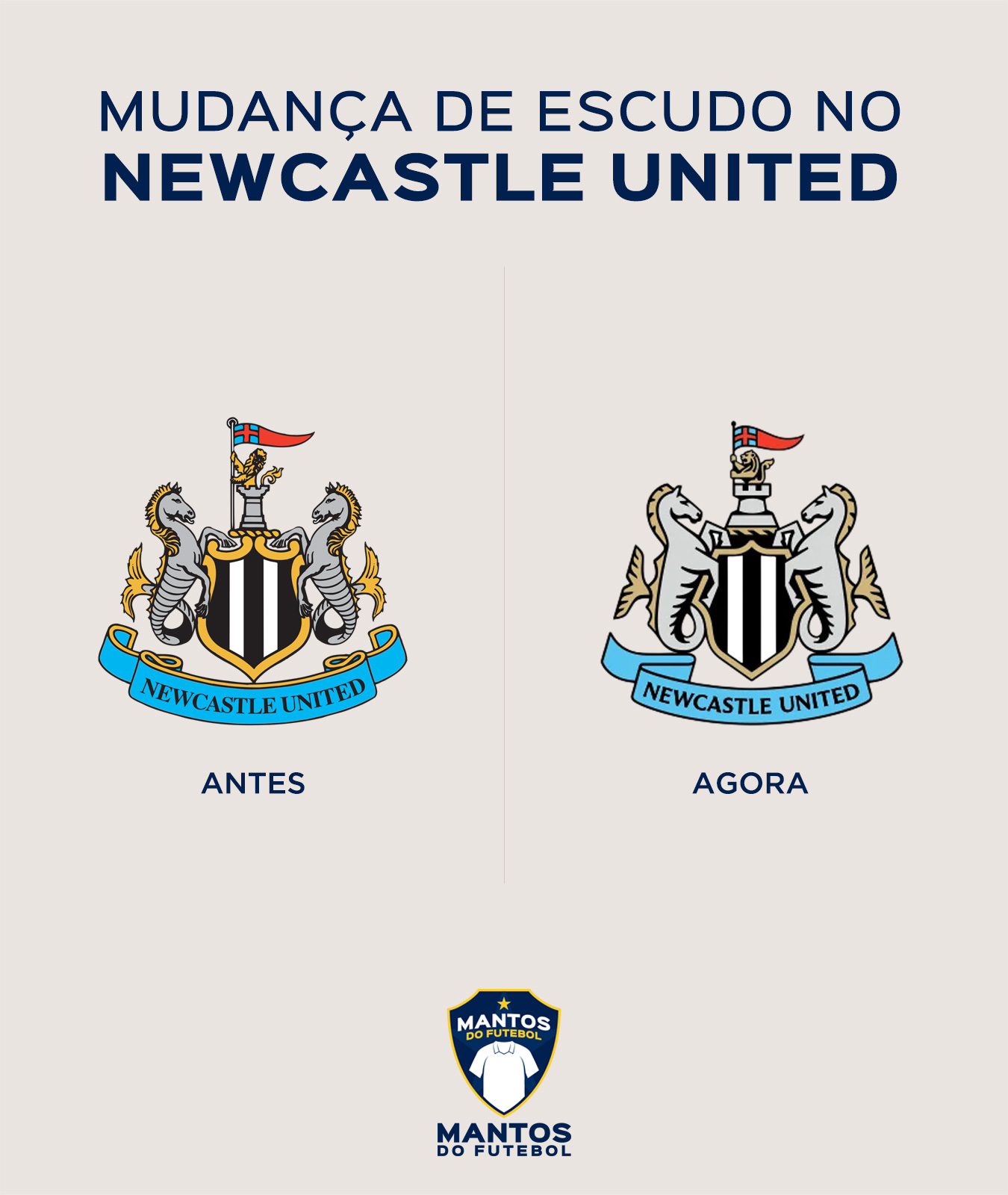 Newcastle United Escudo - Antes x Depois